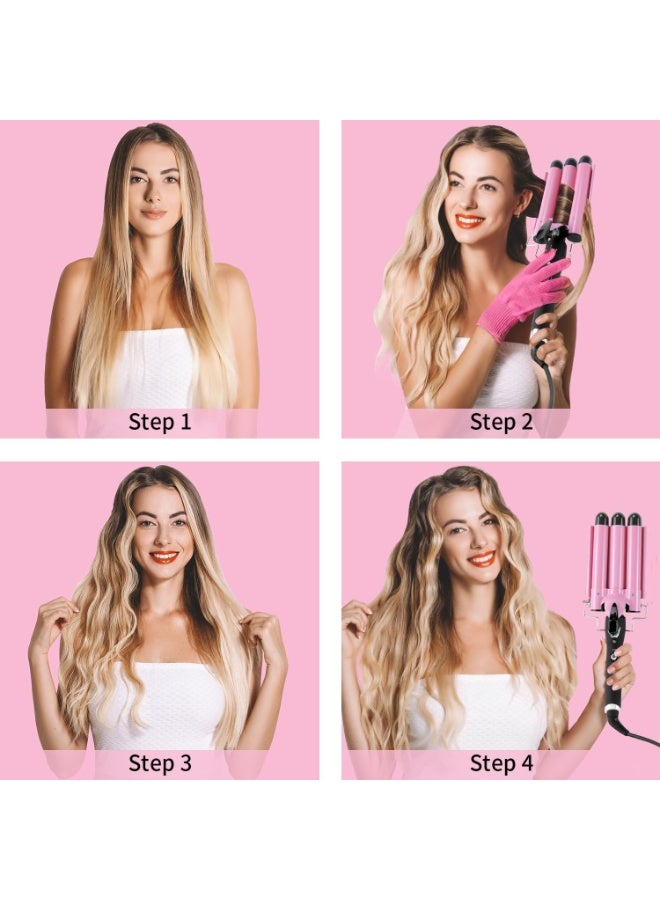 اوٹل مكواة تجعيد الشعر بثلاثة براميل، أداة تمويج الشعر بعرض 1 بوصة، جهاز تمويج للشعر لتصفيف الأمواج الشاطئية للنساء مع إعدادين للحرارة، باللون الوردي - Image 4